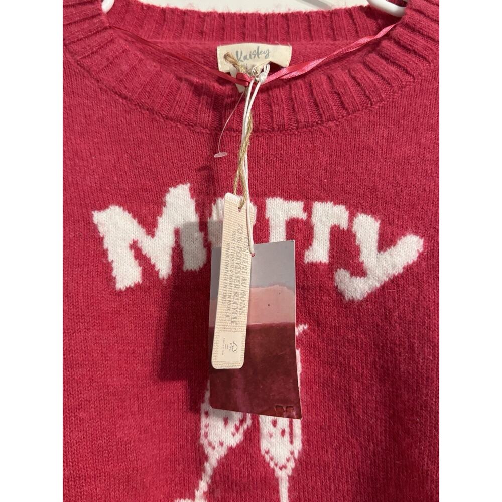 KAISLEY Merry Cheers Crop Sweater Womens Sz L NWT PINK RASPBERRY Christmas - Picture 3 of 6